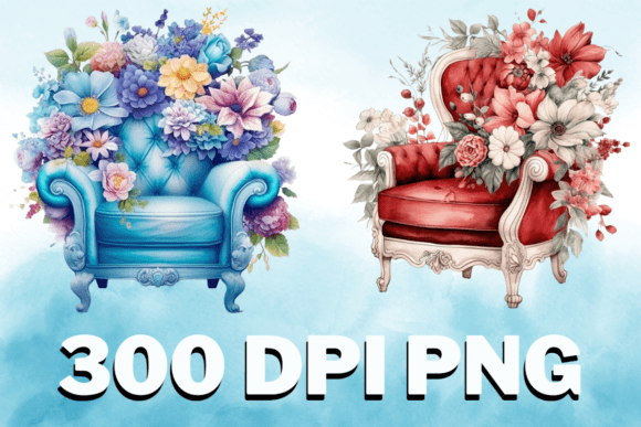 Chair Floral Watercolor Clipart Set V13: Graphics for Illustrations