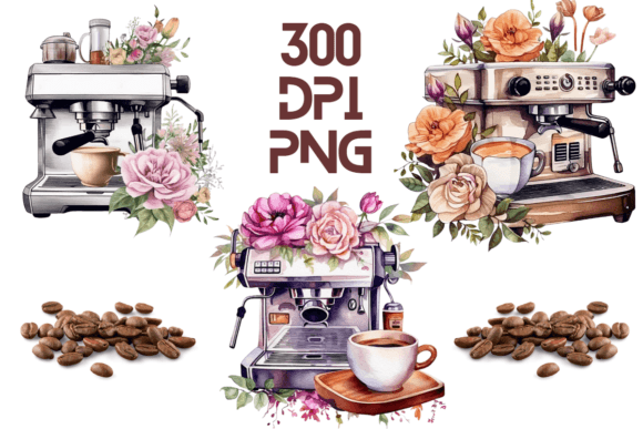 Coffee Machine Watercolor Floral PNG 05: A Designer's Review of Graphics and Illustrations