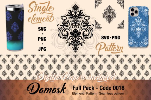 Floral Damask Motif Element Pack - 0018 for Graphics and Illustrations