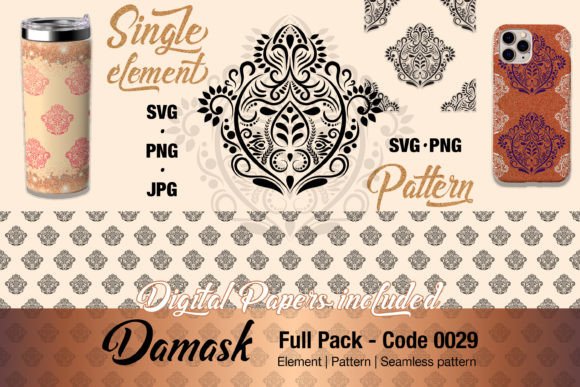 Floral Damask Motif Element Pack - 0029 Graphics Review