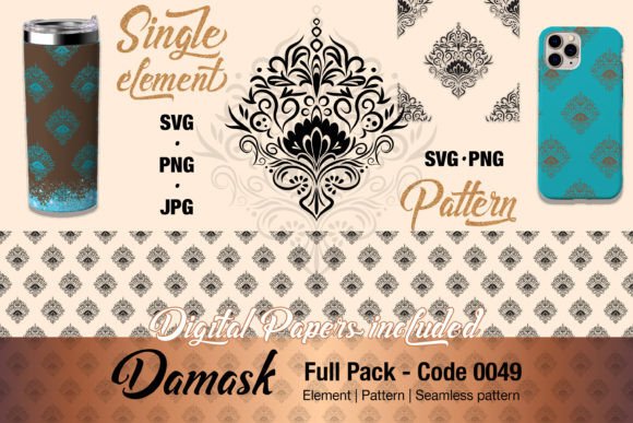 Floral Damask Motif Element Pack - 0049 for Graphics and Illustrations