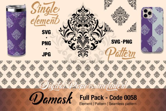 Floral Damask Motif Element Pack - 0058 Graphics and Illustrations Review