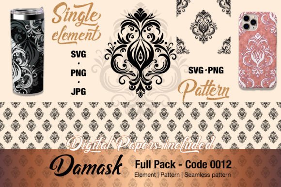 Floral Damask Pattern Element - 0012 for Graphics and Illustrations