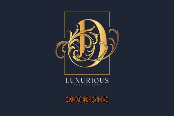 Floral Gold D Lettering Emblem Monogram for Graphics