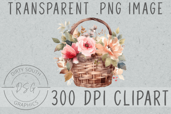 Floral Watercolor Basket Clip Art Graphics and Illustrations