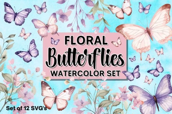 Floral Watercolor Butterfly SVG Clipart Graphics