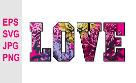 Love Text with Floral Svg Clipart: Graphics & Illustrations for Publishers