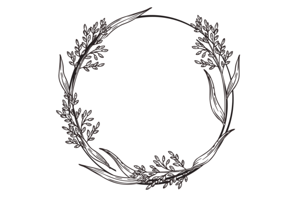Retro Round Border with Floral Branch. H Graphics and Illustrations