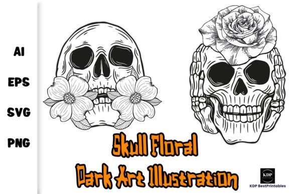 Skull Floral Dark Art Illustration V1: Premium Graphics for Bold Branding