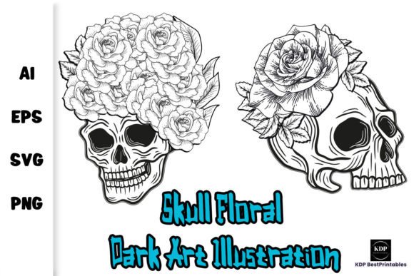 Skull Floral Dark Art Illustration V4 Graphics Review