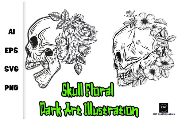 Skull Floral Dark Art Illustration V5: Premium Graphics for Bold Editorial Design