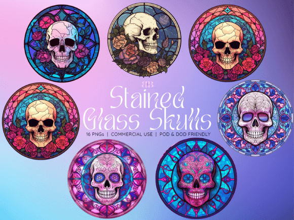 Stained Glass Floral Skull Sublimation Graphics and Illustrations Review