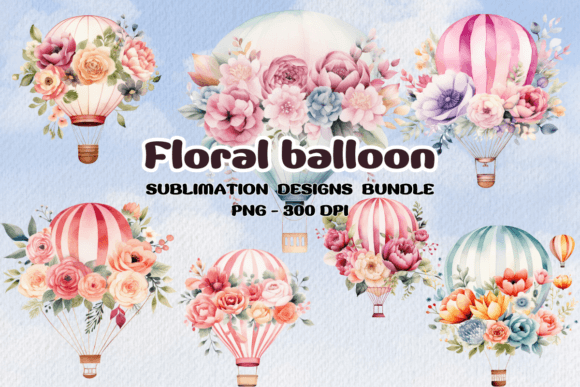 Watercolor Balloons Floral Clipart PNG for Graphics and Illustrations