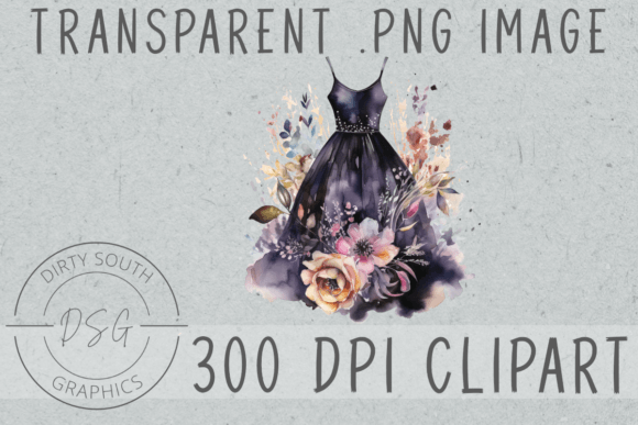Watercolor Floral Black Dress Clip Art Graphics and Illustrations Review