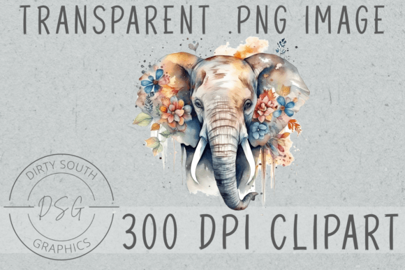 Watercolor Floral Elephant Clip Art Graphics and Illustrations