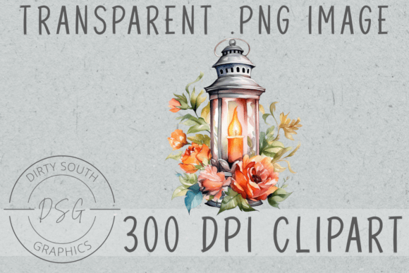 Watercolor Floral Lantern Graphics for Illustrations