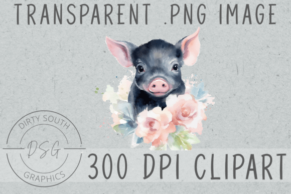 Watercolor Floral Piglet Graphics for Real Illustrations