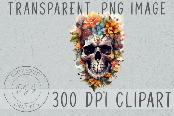 Watercolor Sugar Skull Floral Clip Art Graphics and Illustrations Review